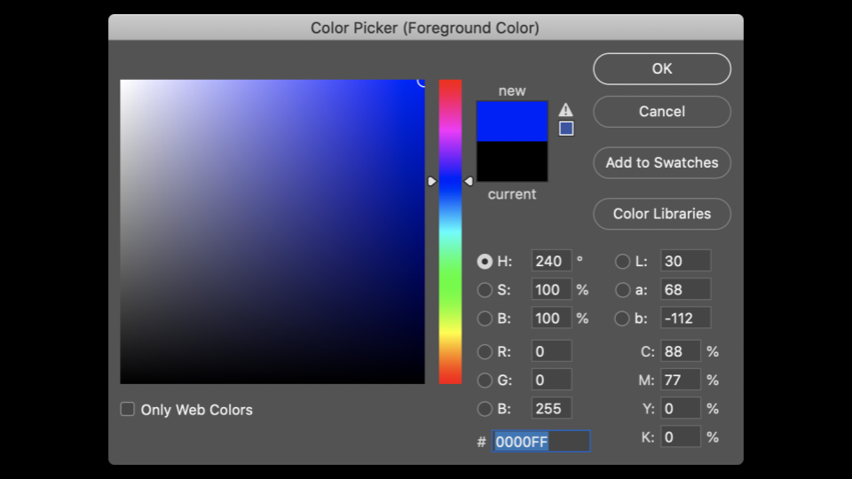 A photoshop panel with RGB values and hexadecimal input